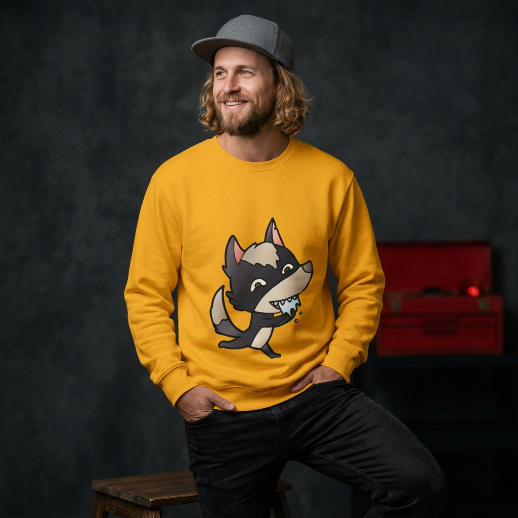 Gold wolf sweatshirt model