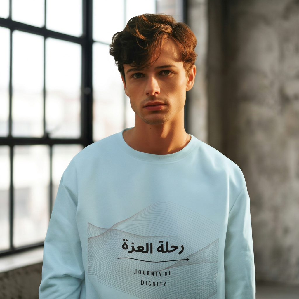 Light blue Journey of Dignity sweatshirt loft sample
