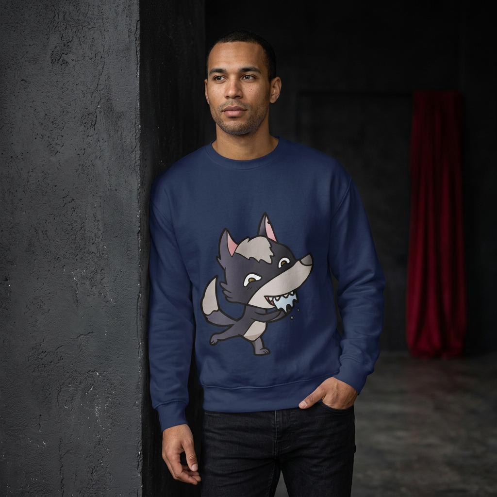 Navy wolf sweatshirt model