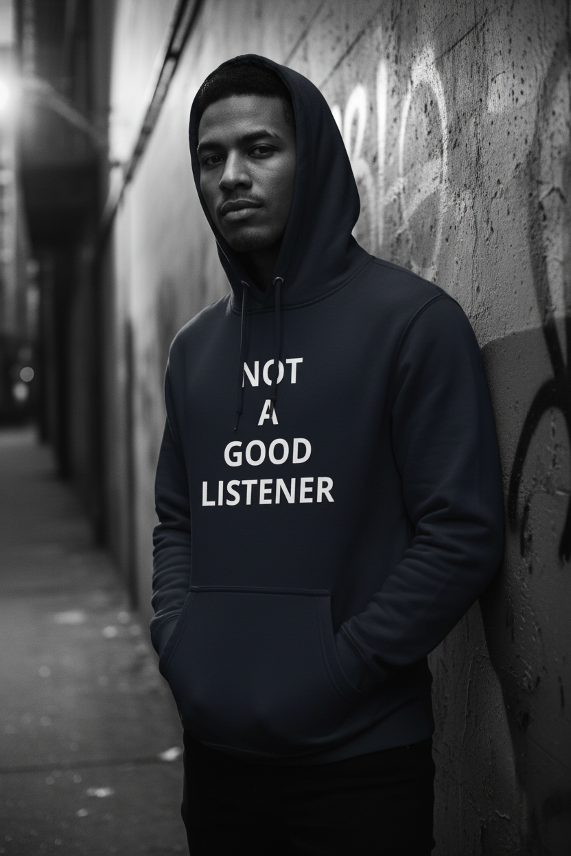 NOT A GOOD LISTENER Hoodie - Editorial Shot