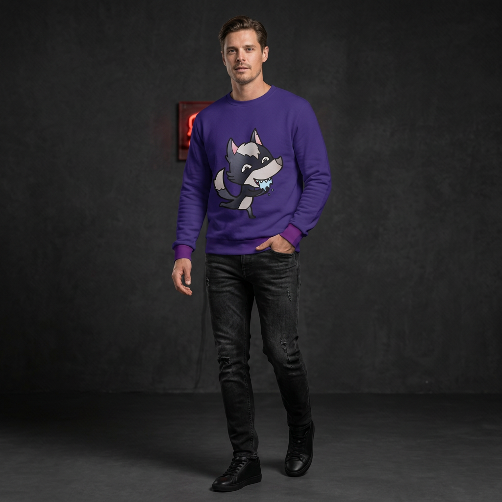 Purple wolf sweatshirt model