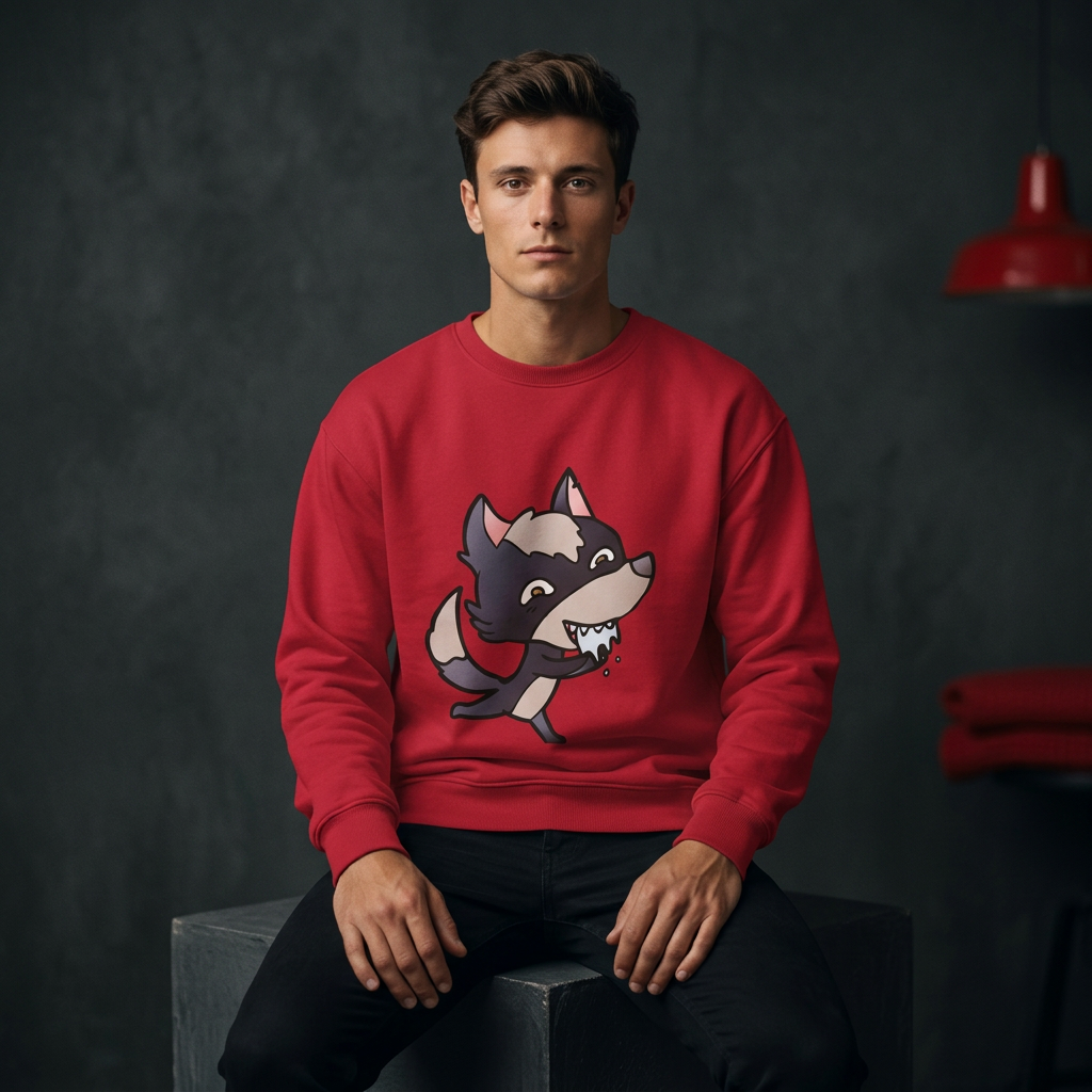 Red wolf sweatshirt model
