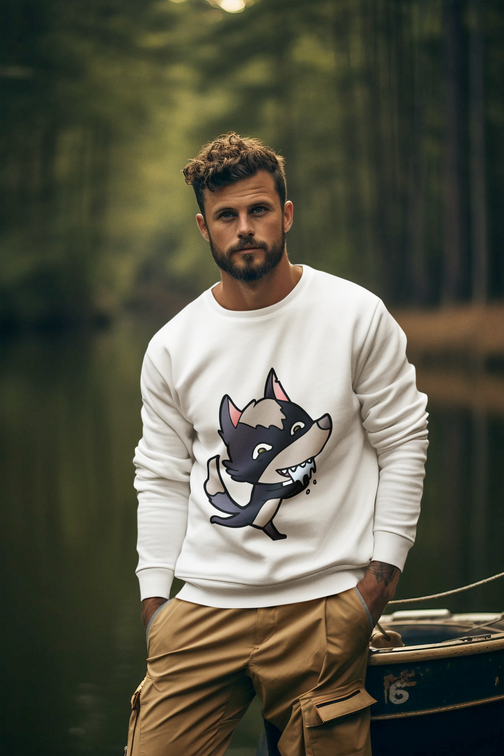 Funny Wolf Print Sweatshirt | Men's Graphic Pullover — Hunter & Havoc